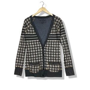 Scrapbook Cardigan Women Medium Gray Geometric Boho Casual‎ V-Neck Button Up